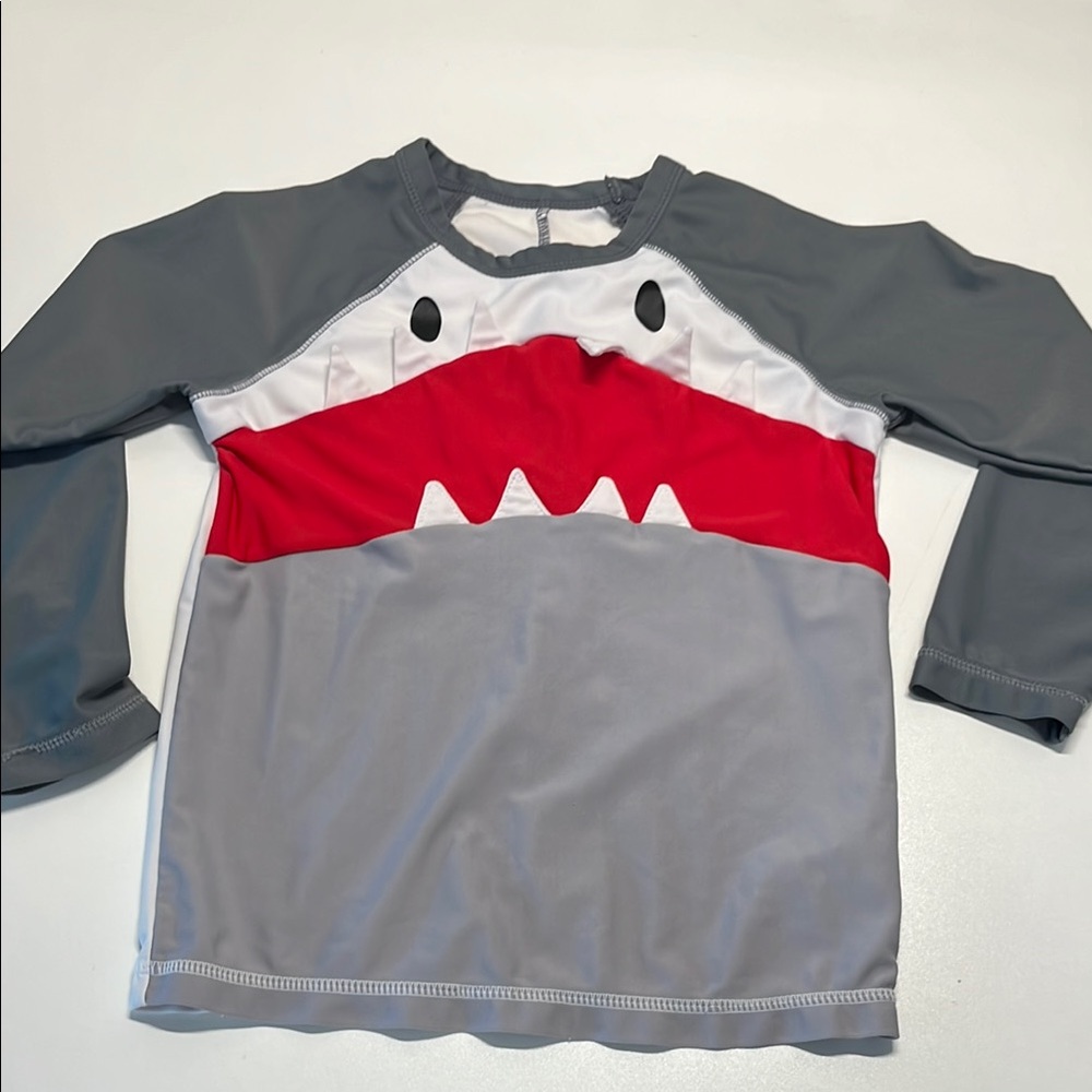 Gray and Red Rashguard Swim Top